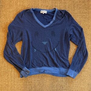 Wildfox Navy V-Neck Smiley Sweater